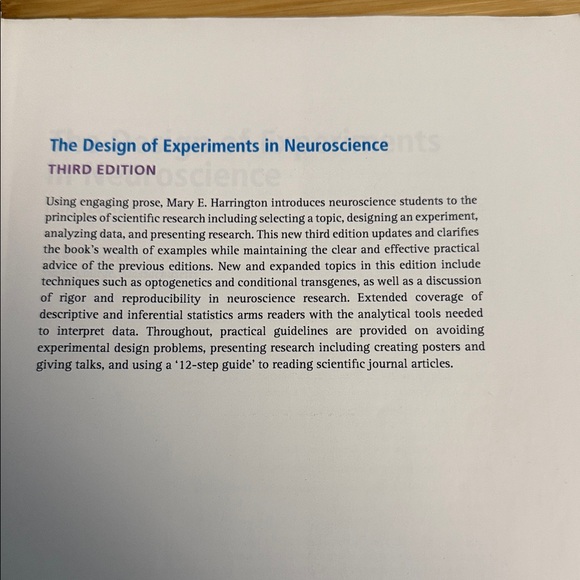 The Design of Experiments in Neuroscience Book Mary E. Harrington 3rd Edition - Picture 5 of 6